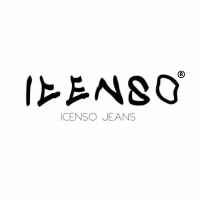 Logotipo da marca ICENSO JEANS com texto preto e cinzento sobre fundo branco