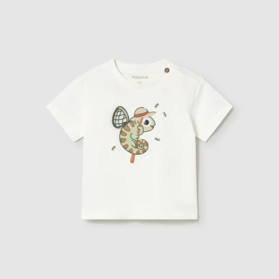 T-shirt branca para bebé com estampa de camaleão e abelhas