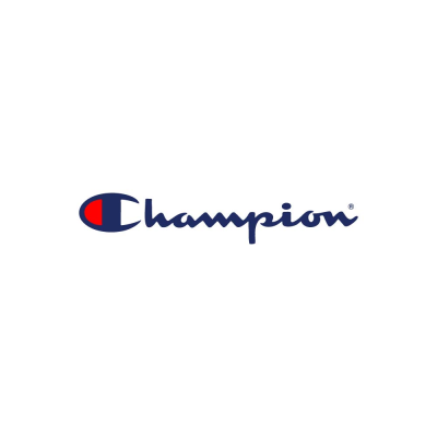 Logótipo da marca Champion em azul com símbolo vermelho e azul