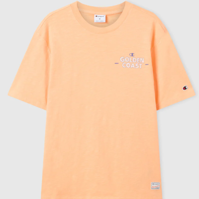T-shirt de manga curta cor de pêssego com estampado e logótipos