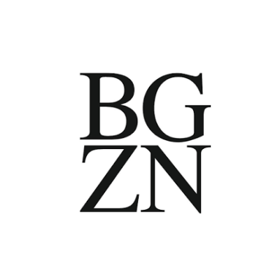 Logotipo com as letras BG ZN em preto sobre fundo branco