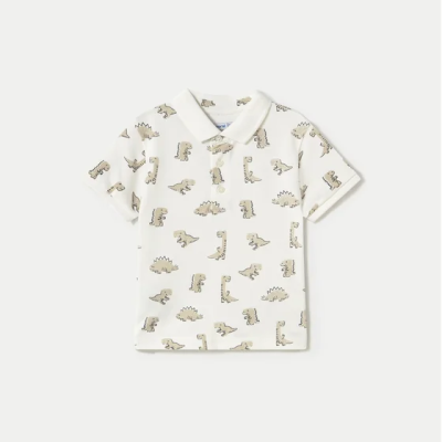 Polo infantil branco com estampa de dinossauros
