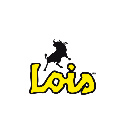 Logótipo com texto Lois amarelo e touro preto