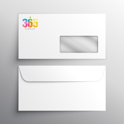 Envelope branco com janela transparente e logo colorida 365 Gráfica