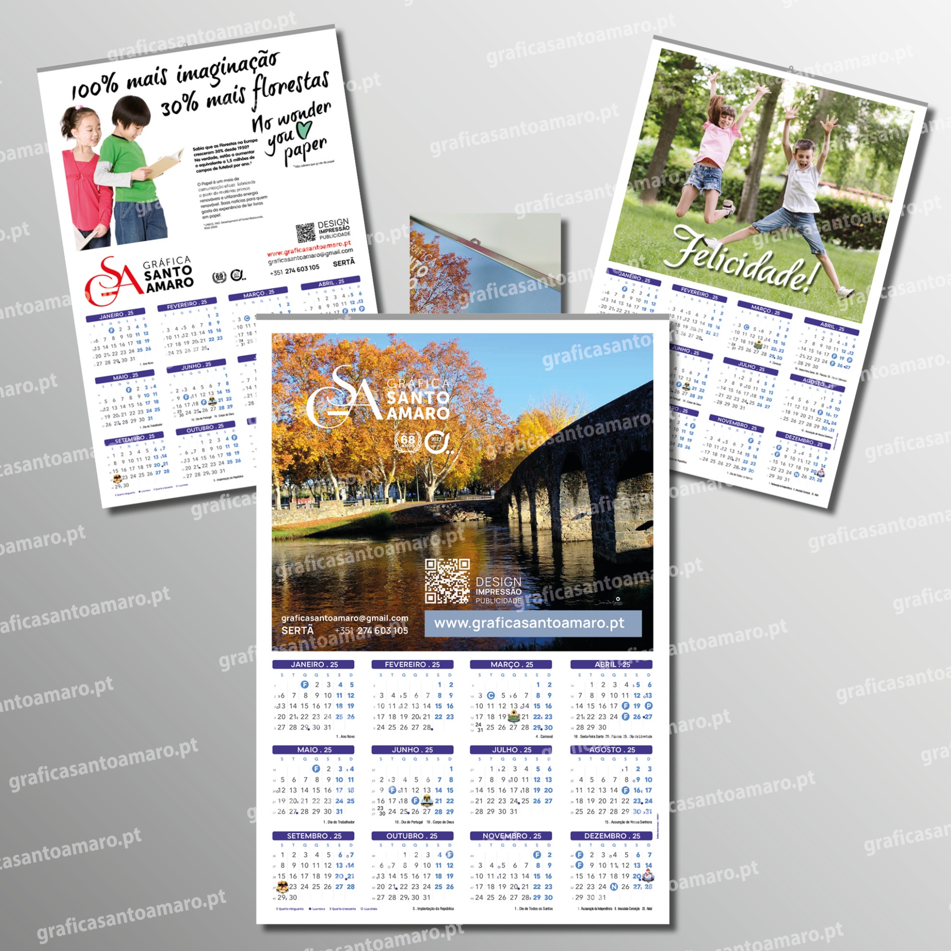 CALENDÁRIO PAREDE 1 FOLHA Calendários de parede com fotos e texto em português