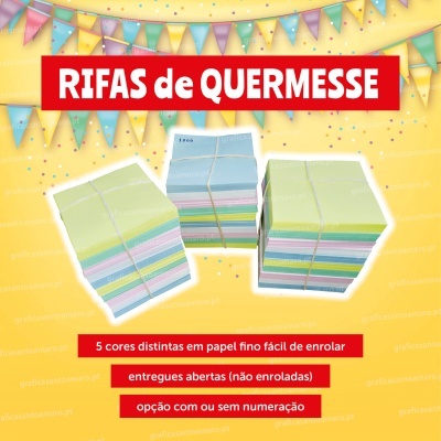 Conjunto de rifas coloridas para quermesse sobre fundo amarelo decorado