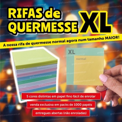 Promoção de rifas de quermesse XL com papéis de várias cores
