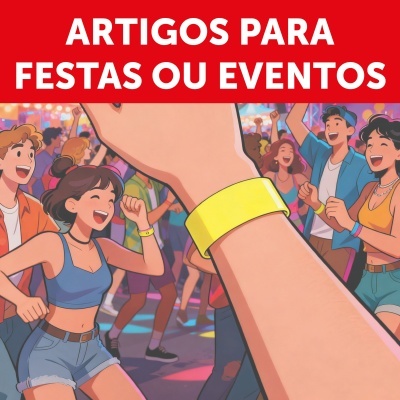 Colar amarelo fluorescente no pulso em festa com pessoas a dançar