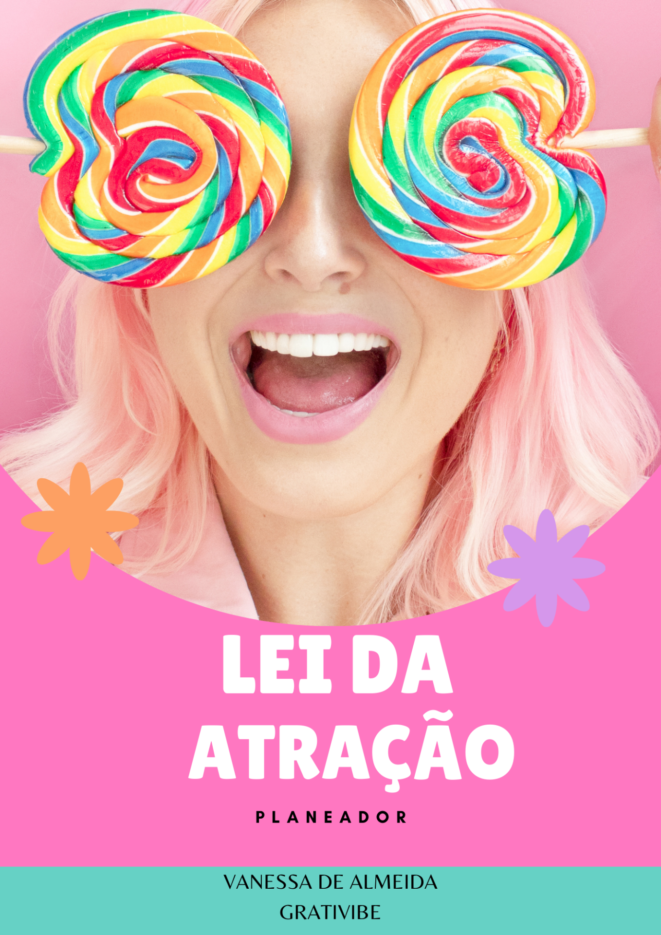 Capa de livro com mulher segurando pirulitos coloridos cobrindo os olhos