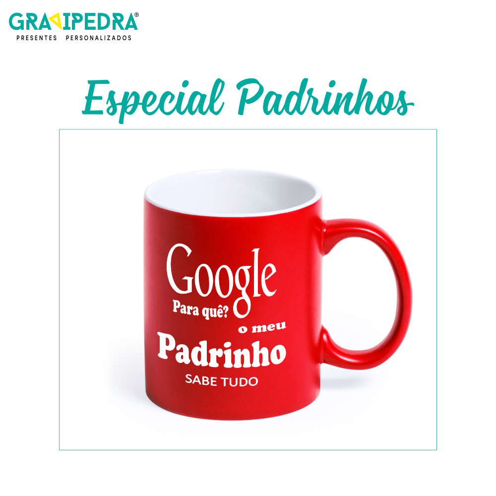 Caneca em Cerâmica personalizada - Padrinho - CLPDR01 Caneca vermelha com texto para padrinho