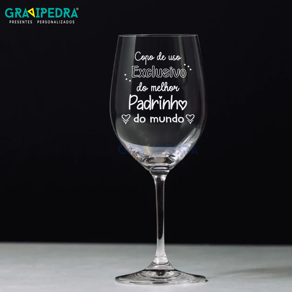 Copo em vidro personalizado - Copo exclusivo Madrinha/Padrinho - CVPDR03 Taça de vidro com mensagem personalizada para padrinho