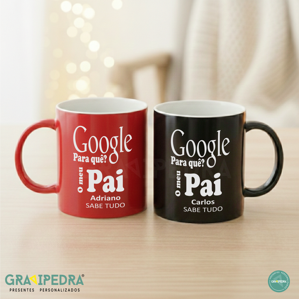 Caneca personalizada - Dia do Pai - CLDP12 Canecas vermelha e preta com texto personalizável para pai em branco.