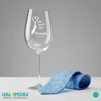 Copo de vinho personalizado para o Dia do Pai com gravata azul