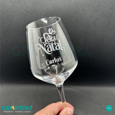 Copo de vinho personalizado com gravura natalícia