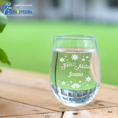Copo de vidro personalizado com mensagem de Natal 'Feliz Natal Joana'