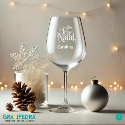 Copo de vinho personalizado com texto de Natal em vidro transparente