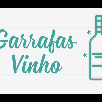 Ilustração de duas garrafas de vinho verdes ao lado do texto 'Garrafas Vinho' em verde azulado