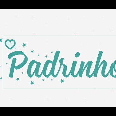 Texto 'Padrinhos' verde-água com decoração de estrelas e coração
