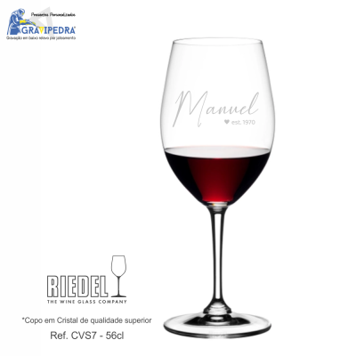 Copo de vidro para vinho tinto com gravação personalizada Manuel est. 1970