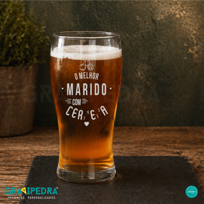 Copo de cerveja com gravação O MELHOR MARIDO COM CERVEJA