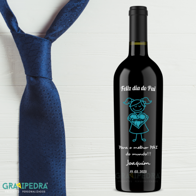 Garrafa de vinho personalizada para dia do pai e gravata azul escura