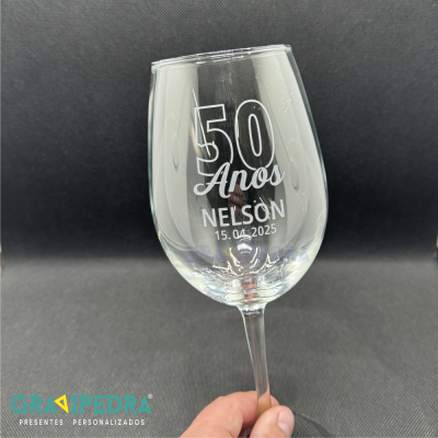 Cálice de vidro personalizado para 50 anos de Nelson