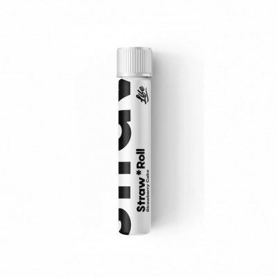 Tubete branco com tampa branca e texto preto 'Straw*Roll'