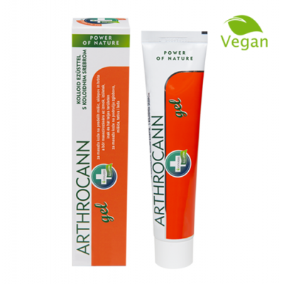 Gel ARTHROCCANN em embalagem branca e laranja com rótulo verde e selo VEGAN