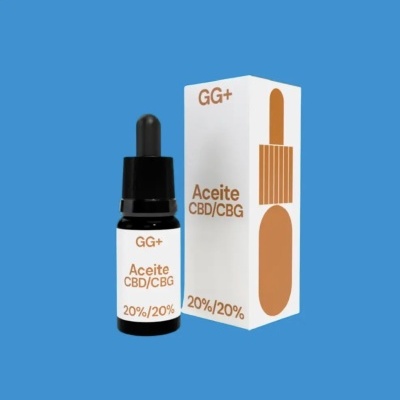 Frasco e embalagem de óleo CBD/CBG GG+ branco e castanho com conta-gotas