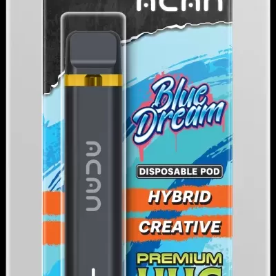 Produto descartável ACAN Blue Dream com texto informativo na embalagem