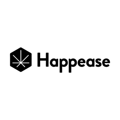 Logotipo da marca Happease com ícone hexagonal preto e texto em preto