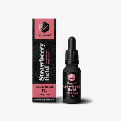 Frasco e embalagem de CBD e-liquido sabor Strawberry Field 1% 10ml