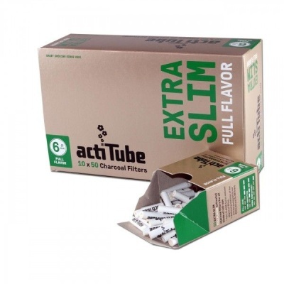 Pack filtros carvão ativo actiTube extra slim full flavor com caixa castanha e verde