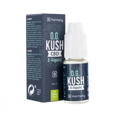 Frasco e embalagem de líquido para vape O.G. KUSH CBD da Harmony