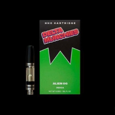Cartucho para vape Delta Munchies com embalagem preta e verde e texto informativo