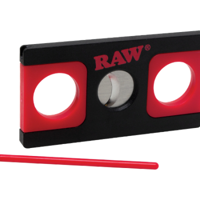 Cortador de papel RAW preto e vermelho com lâmina circular e palito vermelho