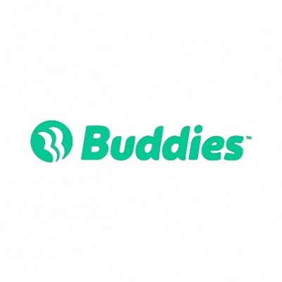 Logotipo da marca Buddies em verde turquesa