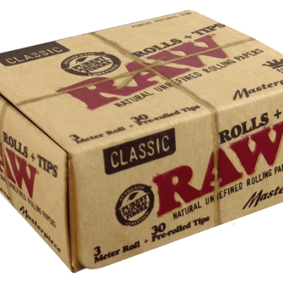 Caixa RAW Classic de papel reciclado com 3 rolos e 30 filtros