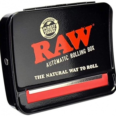 Caixa automática para enrolar RAW preta com texto vermelho e dourado