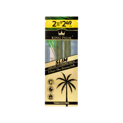 Embalagem King Palm Slim com rolos para enrolar, cores preto, bege e verde, sem tabaco