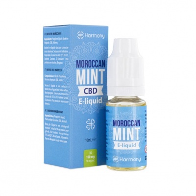 Frasco e caixa de e-líquido Moroccan Mint CBD Harmony