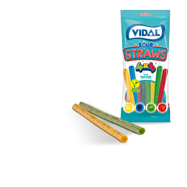 Gomas Palhinhas 4 Cores Picantes Pacote de VIDAL SOUR STRAWS com palhinhas coloridas açucaradas