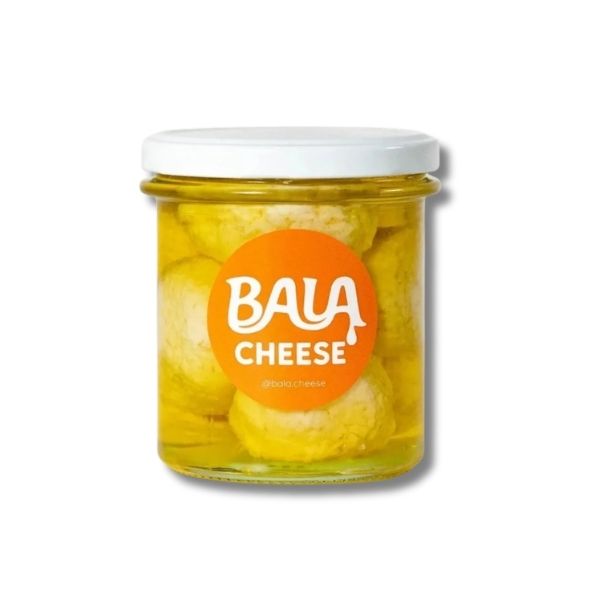 Bala Cheese Original Frasco de queijo em bola com etiqueta BALA CHEESE