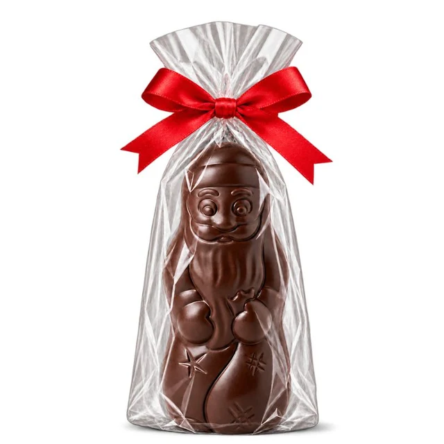 Pai Natal de Chocolate Boneco de chocolate em forma de Pai Natal embalada em saco transparente com laço vermelho