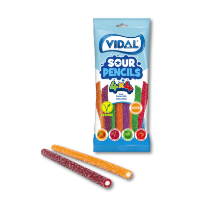 Pacote VIDAL SOUR PENCILS 4x4 com bastões coloridos de gelatina acidulada