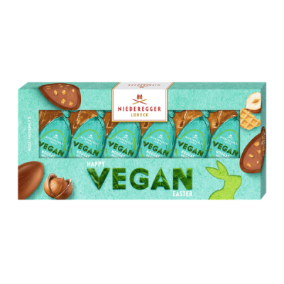 Caixa de chocolates veganos Niederegger Lübeck com cinco unidades embrulhadas