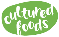 Logótipo 'cultured foods' com fundo oval verde