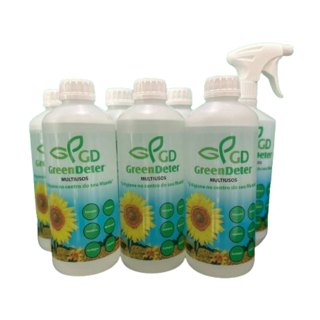 Frascos brancos GreenDeter Multiusos com rótulo de girassol