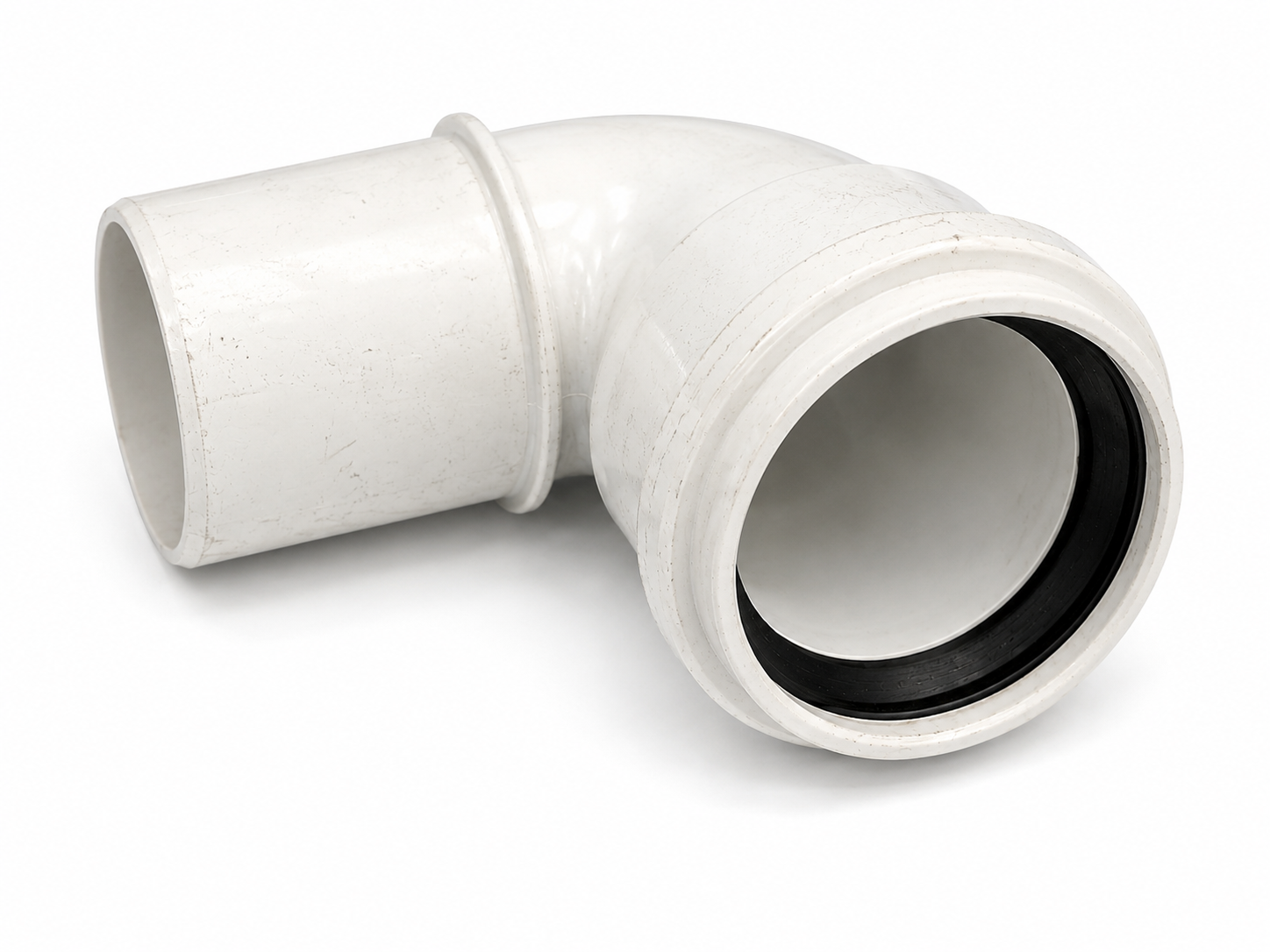 Codo de Conexión Rápida para Perfil de Semillero 49mm Usado Peça de canalização em PVC branca em forma de cotovelo com junta preta