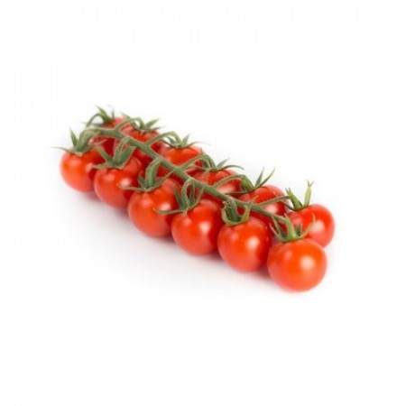 Tomate Cherry MIRANTE Ramo de tomates cherry vermelhos com folhas verdes